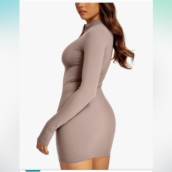 NWT REORIA Fall Casual Front Zipper Long Sleeve Dress Trendy Bodycon Mini Dress - Picture 2 of 6